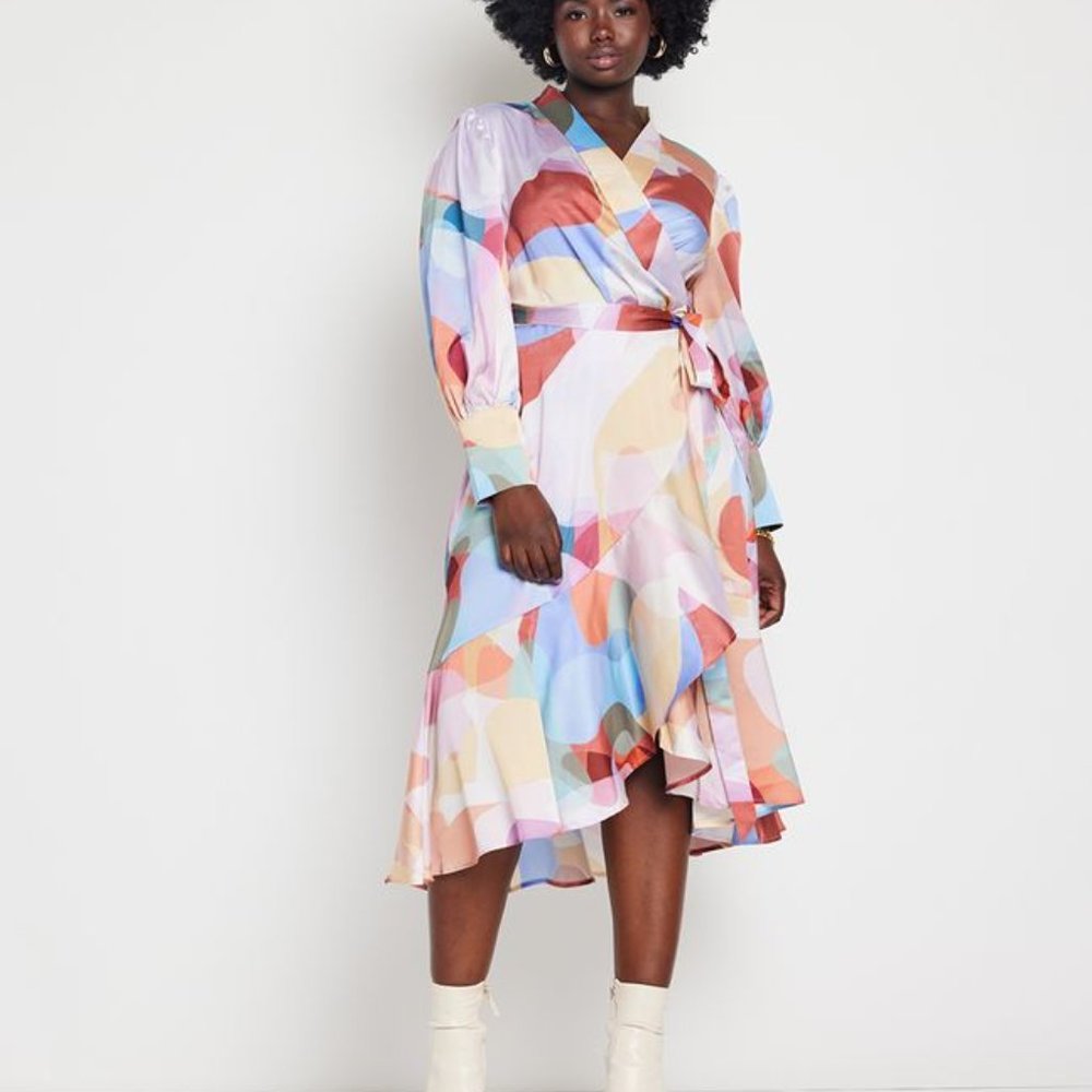 ELOQUII Bishop Sleeve High Low Wrap Dress Size 20 NWT